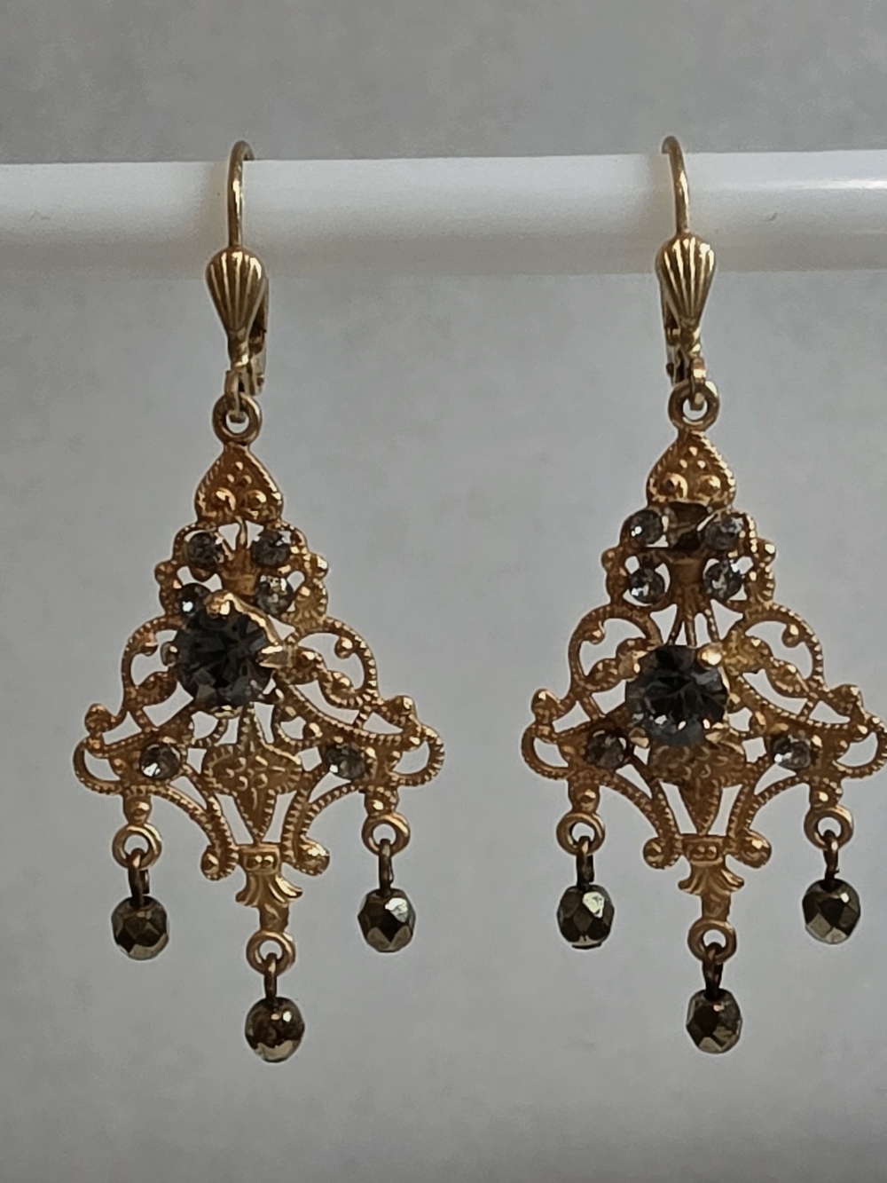 Catherine Popesco Gold Tone Crystal Filigree Dangle Earrings